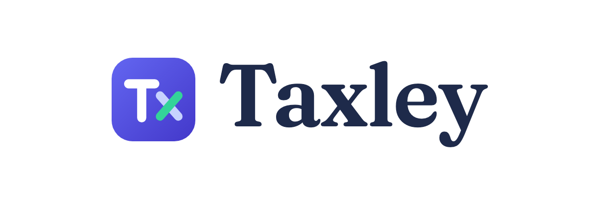 The Taxley logo beside the word Taxley in navy.