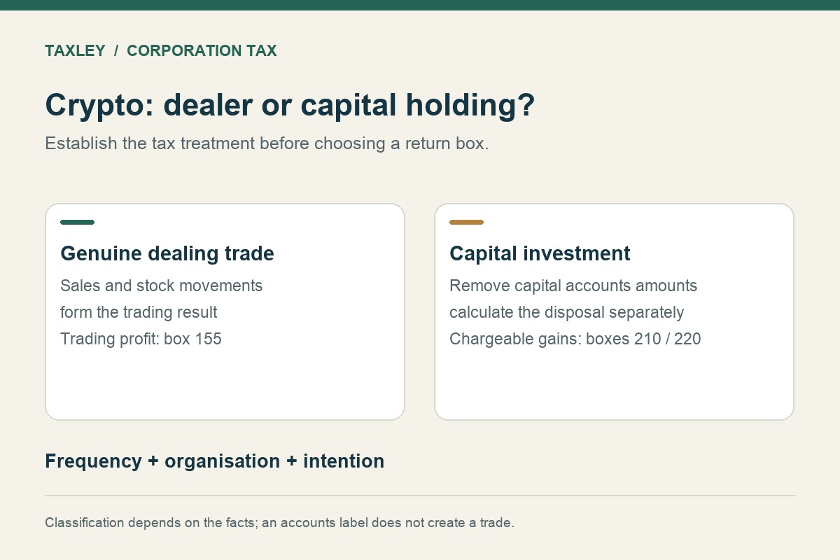 Editorial illustration for Crypto trading through a limited company: trade or investment?