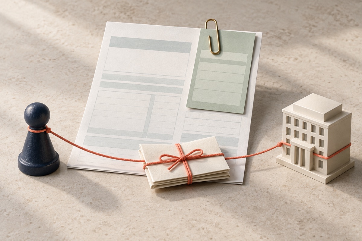 Supplementary page clipped to a tax return, with a loan note tied between a director token and a company.